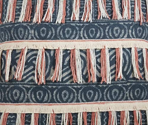 Block Print Fringe Pillow Cover, Indigo, 28 in, detail view