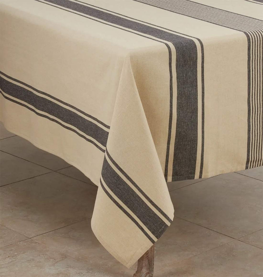 Banded Stripe Cotton Tablecloth, Natural