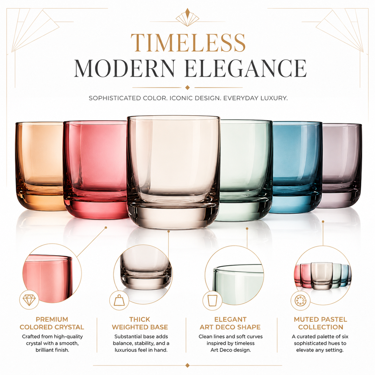 Tonal Lowball Whiskey Glasses, Set of 6, detail view
