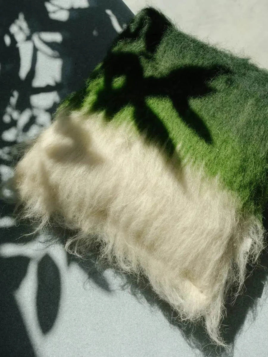Handwoven Wool Pillow, Emerald and Cream
