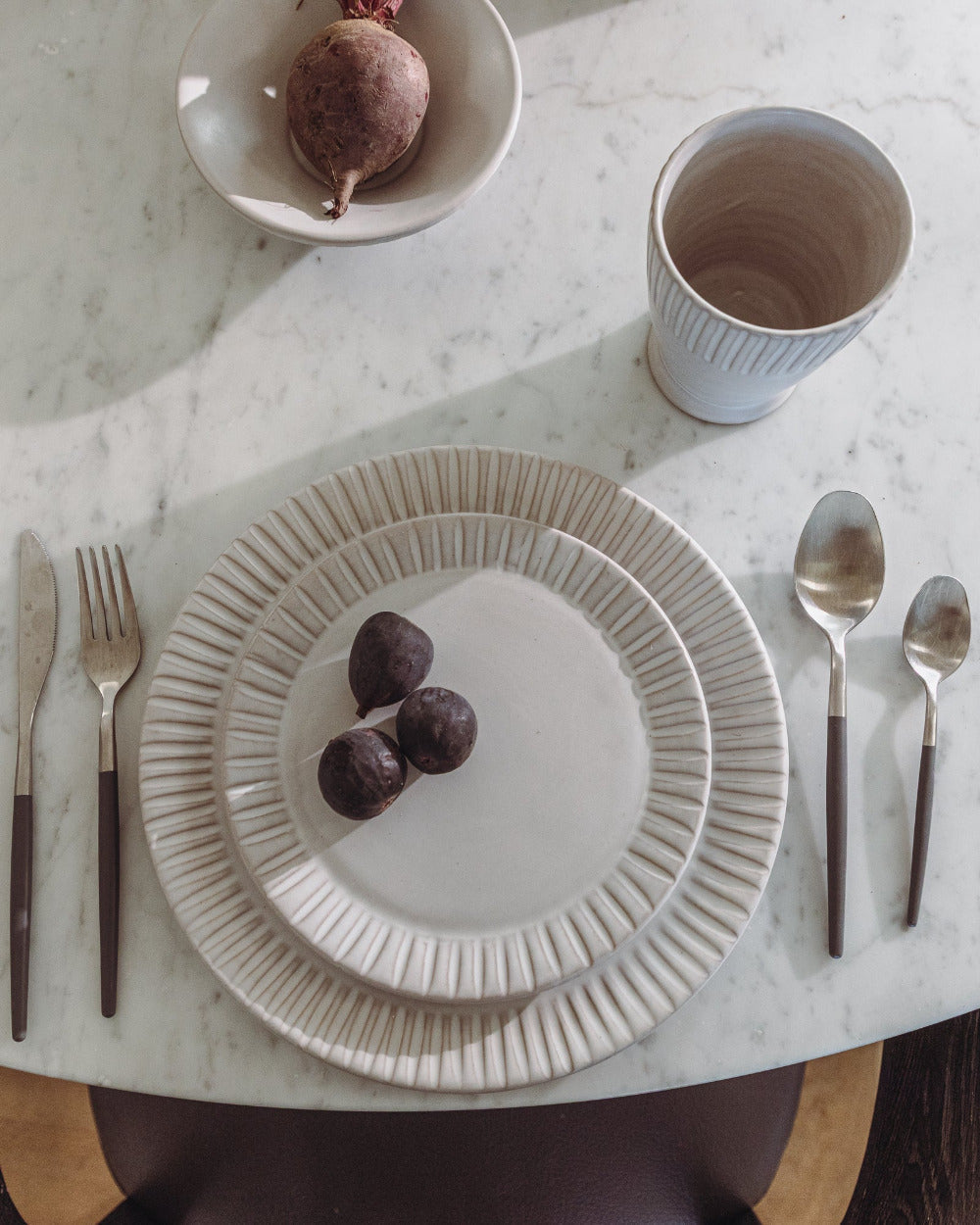 Carved Matte White Ceramic Salad Plates, Set of 4, view 7