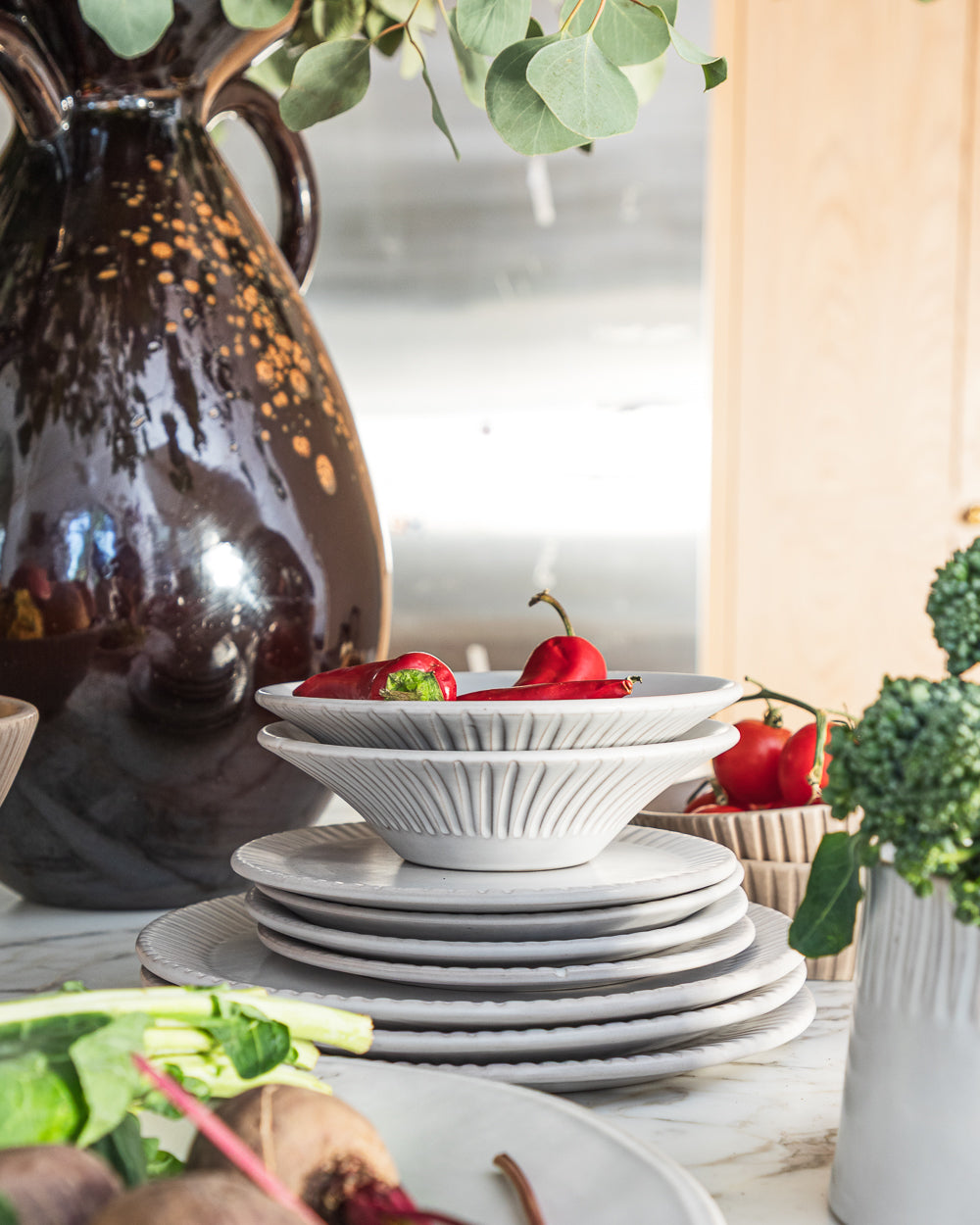 Carved Matte White Ceramic Coupelle Bowls, Set of 4, view 12