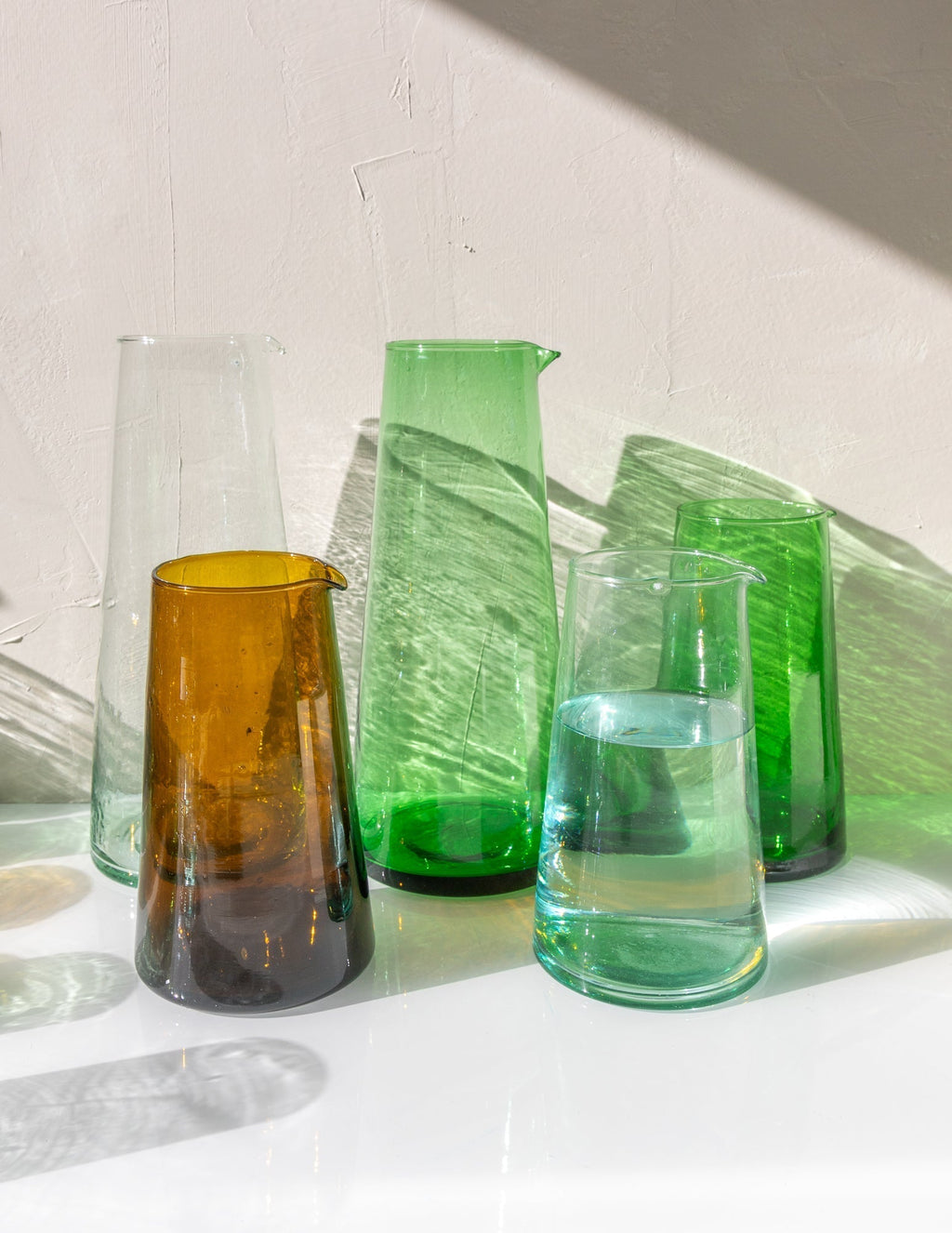 Mouth-Blown Recycled Glass Tapered Carafe, alternate view
