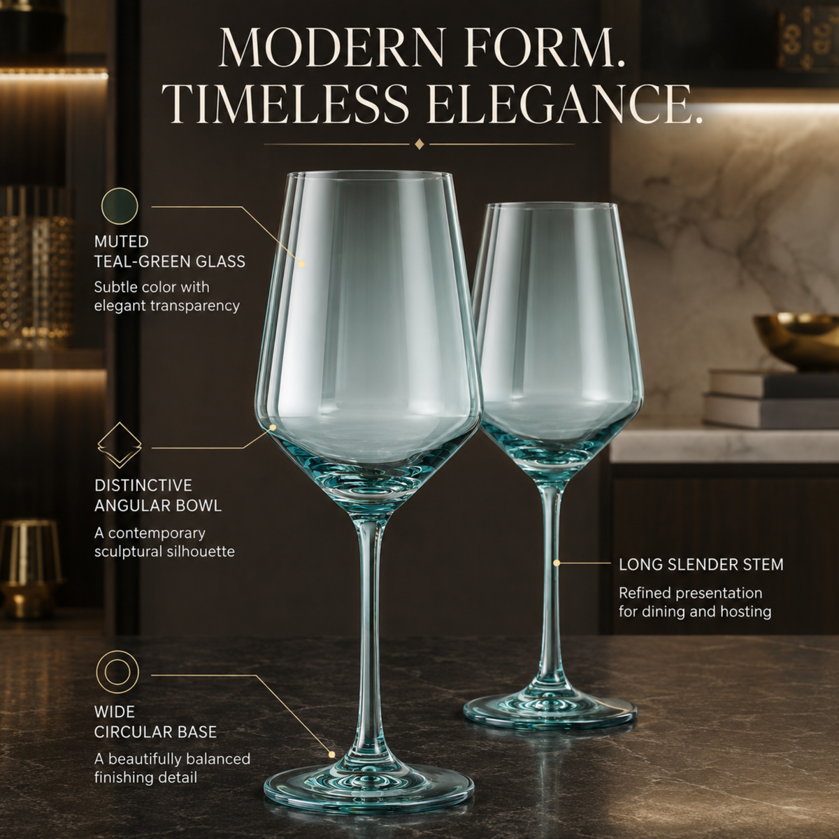 Tonal Stemmed Wine Glasses, Forest Green, Set of 2, view 6