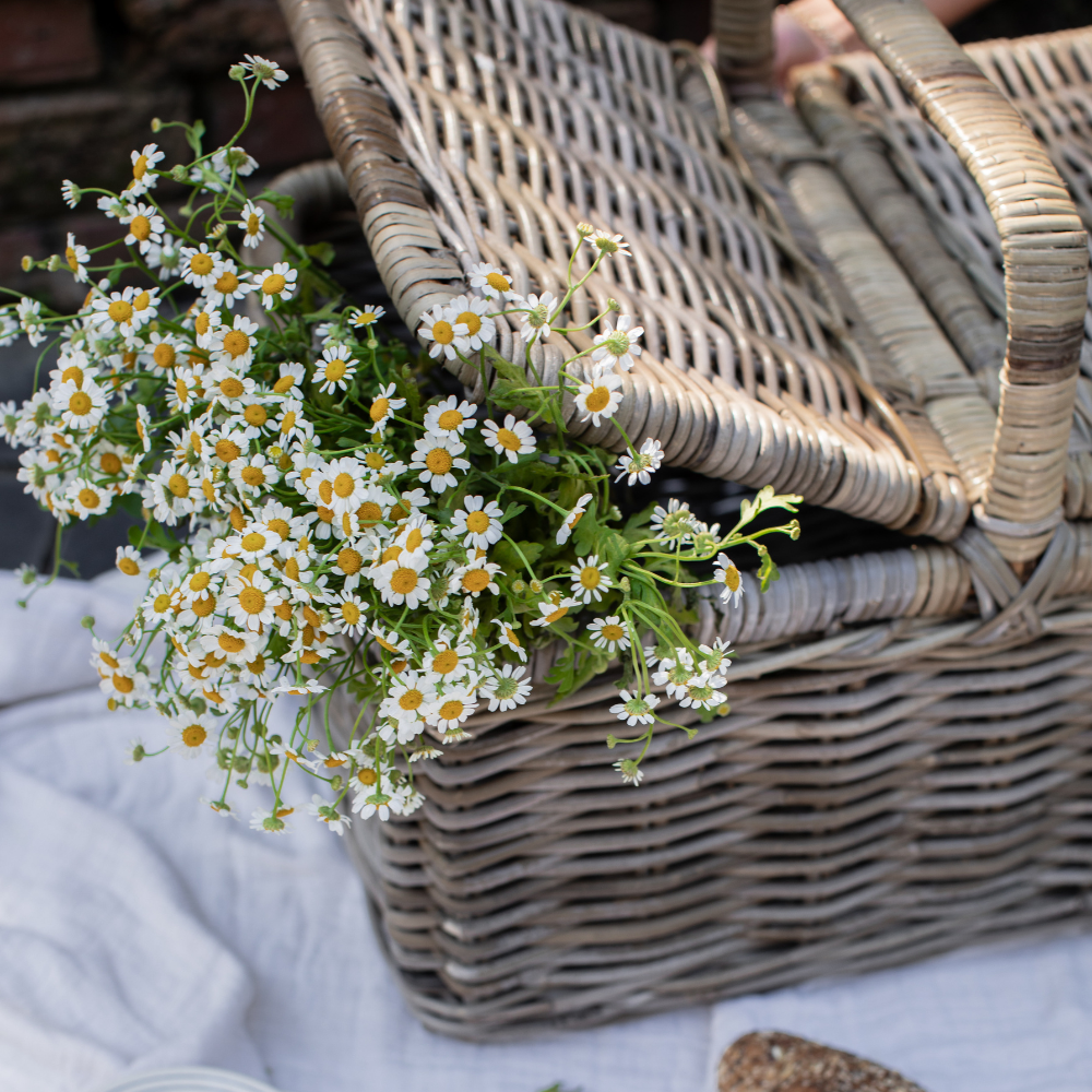 Rattan Picnic Basket with Leather Strap, detail view