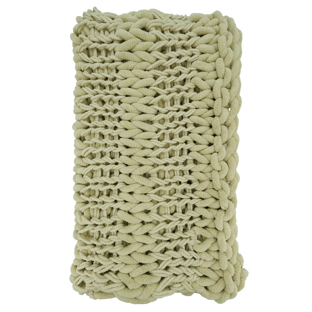 Chunky Cable Knit Throw, White, view 6