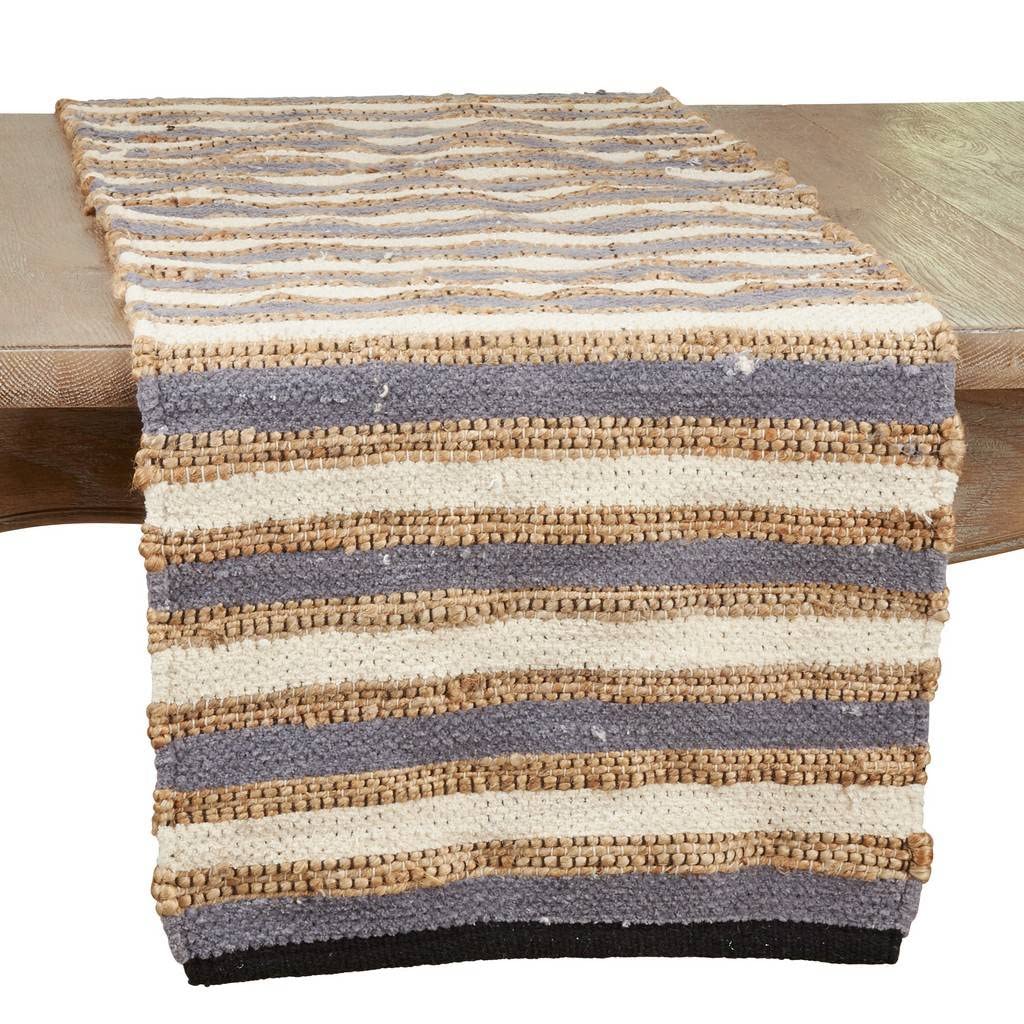 Chindi Cotton-Jute Table Runner, Blue Stripe