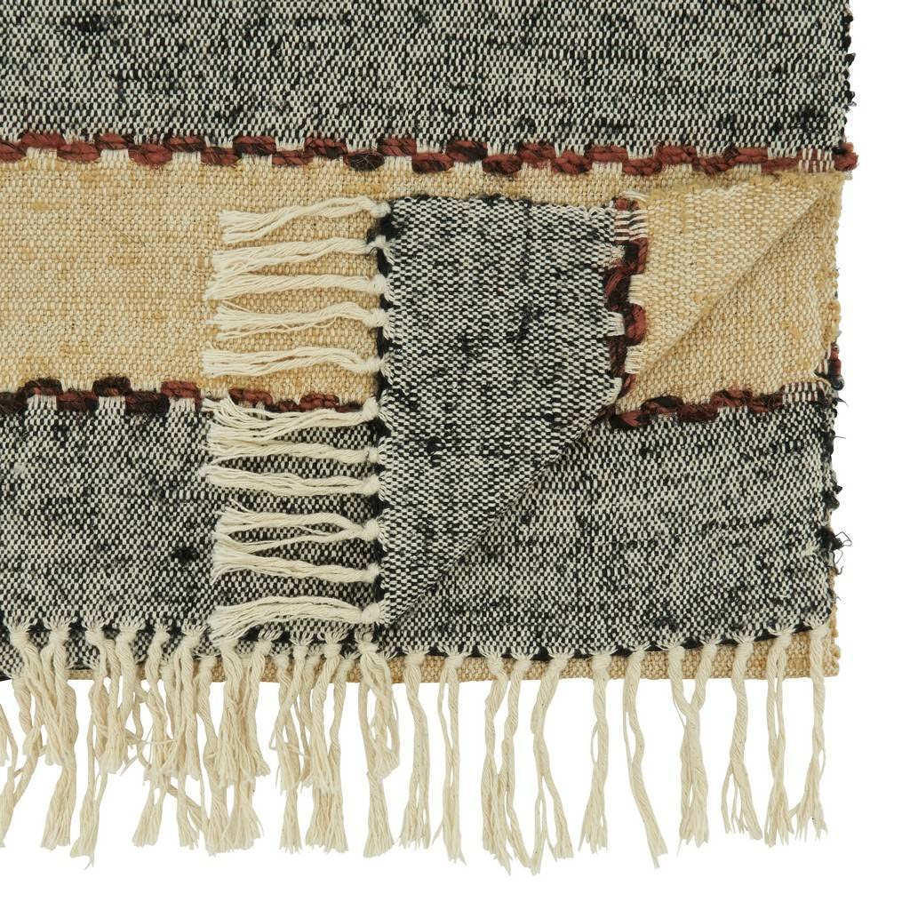 Striped Fringe Cotton Table Runner, Multicolor, detail view