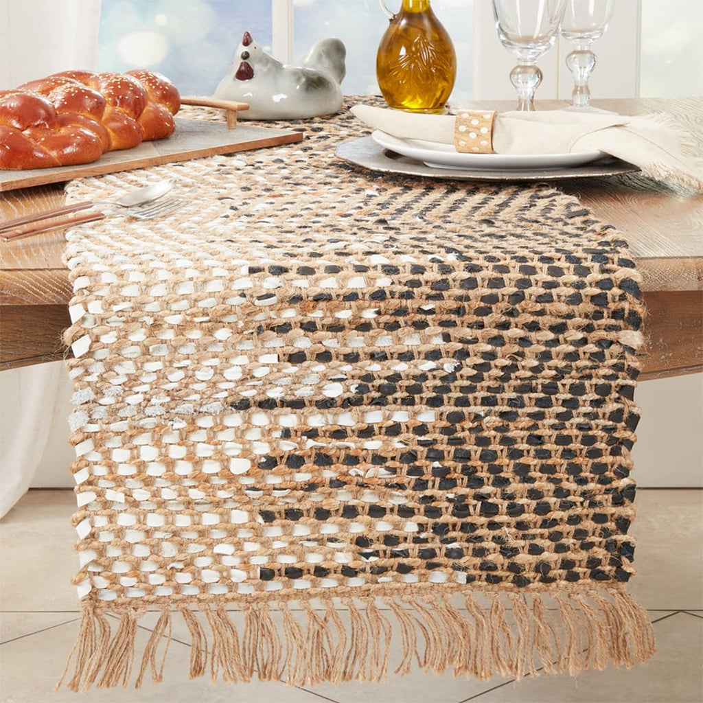 Two-Tone Jute and Leather Table Runner, alternate view
