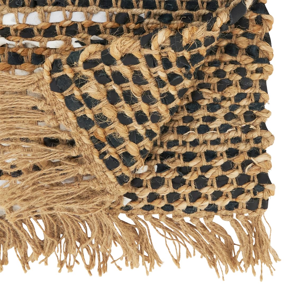 Two-Tone Jute and Leather Table Runner, detail view