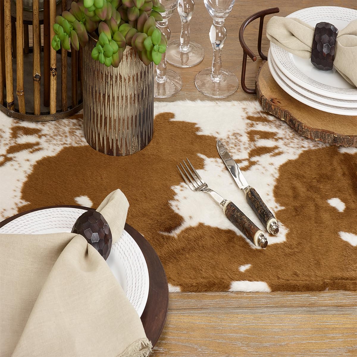 Faux Cowhide Table Runner