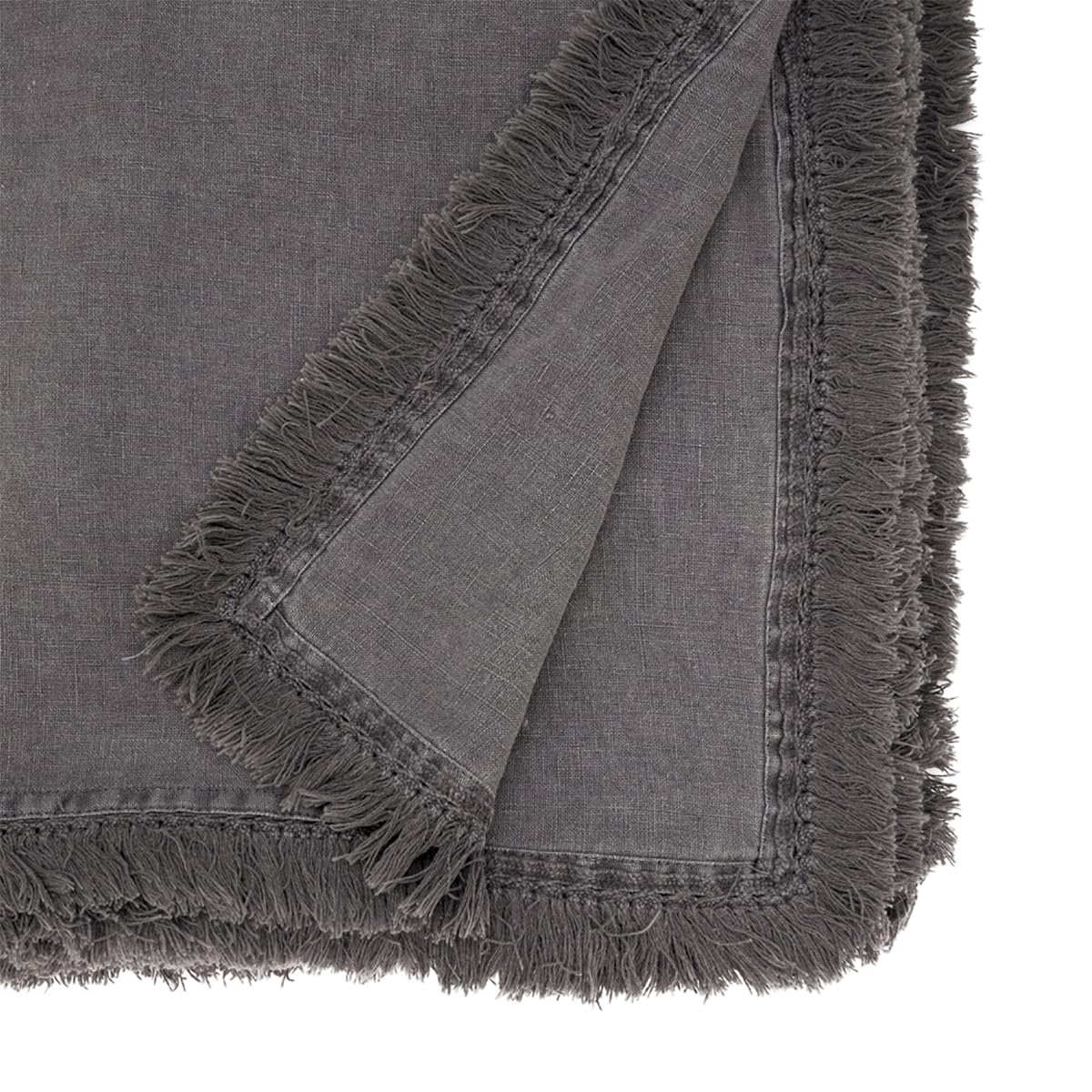Stonewashed Linen Fringe Tablecloth, Ivory