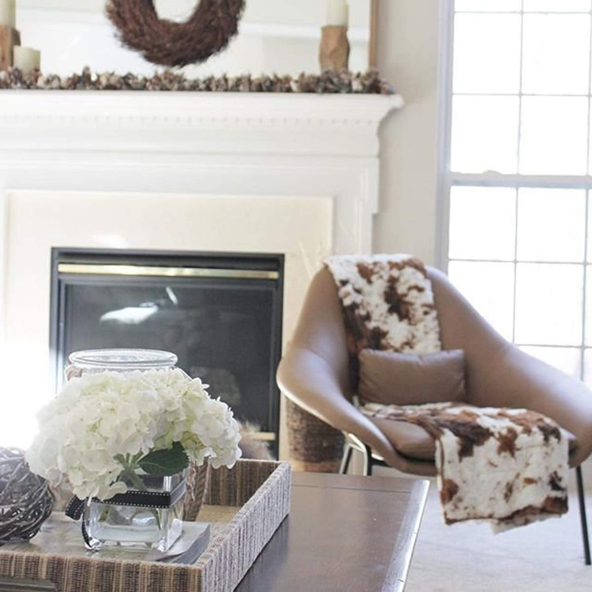 Faux Cowhide Plush Throw, Brown