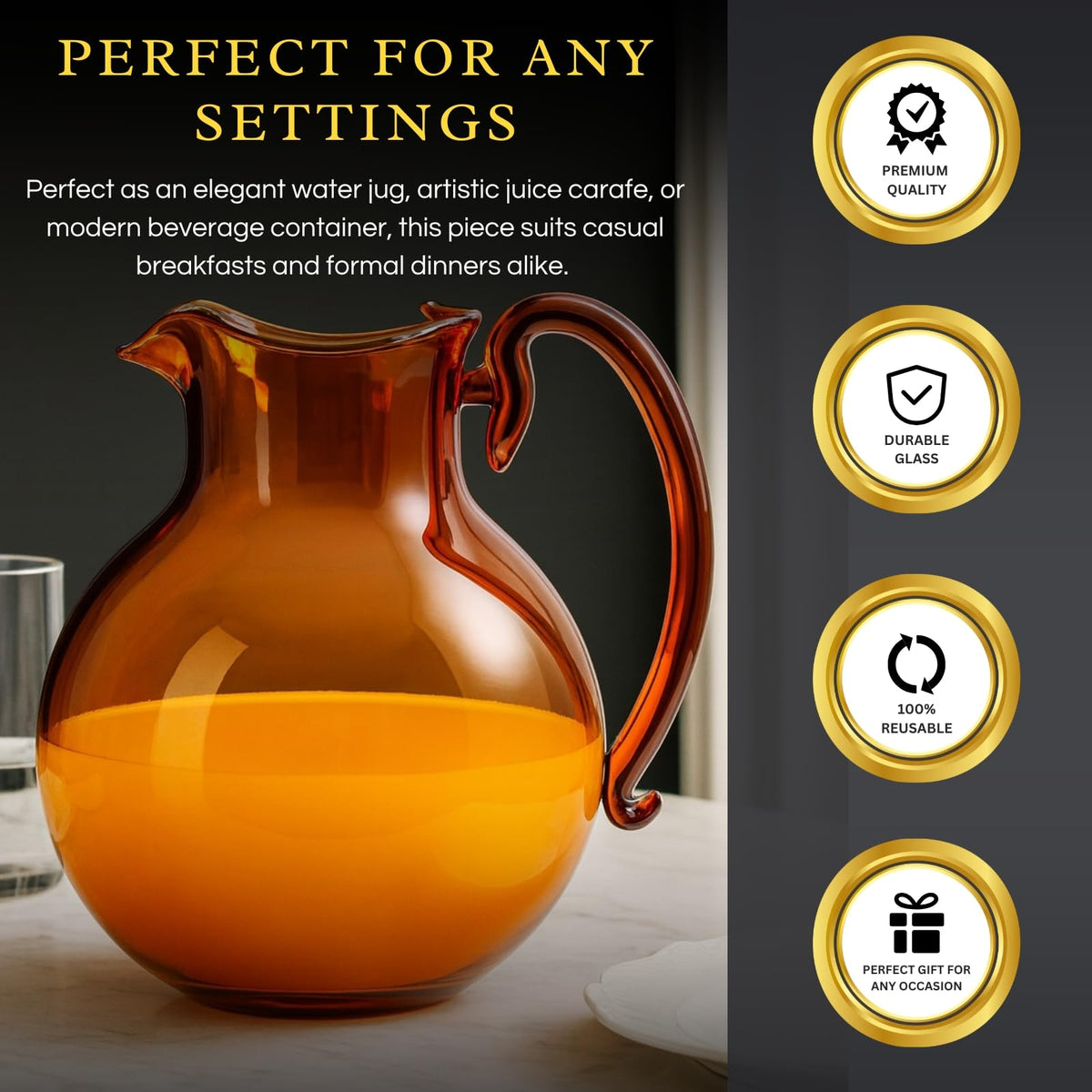 Mouth-Blown Amber Glass Jug, 750 ml, another angle