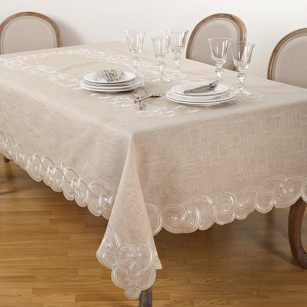 Scallop Embroidered Linen Blend Tablecloth