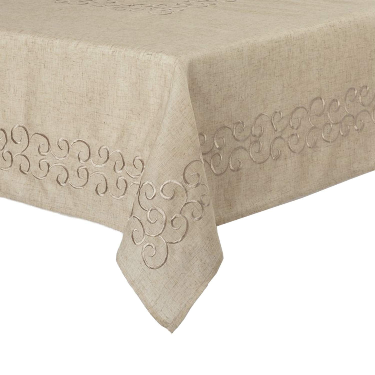 Scroll Embroidered Linen Blend Tablecloth, another angle