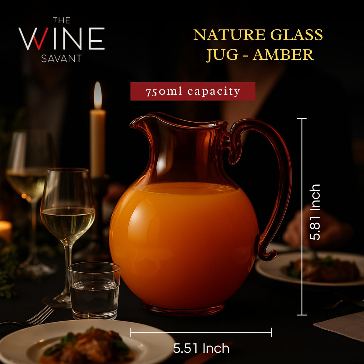 Mouth-Blown Amber Glass Jug, 750 ml, alternate view