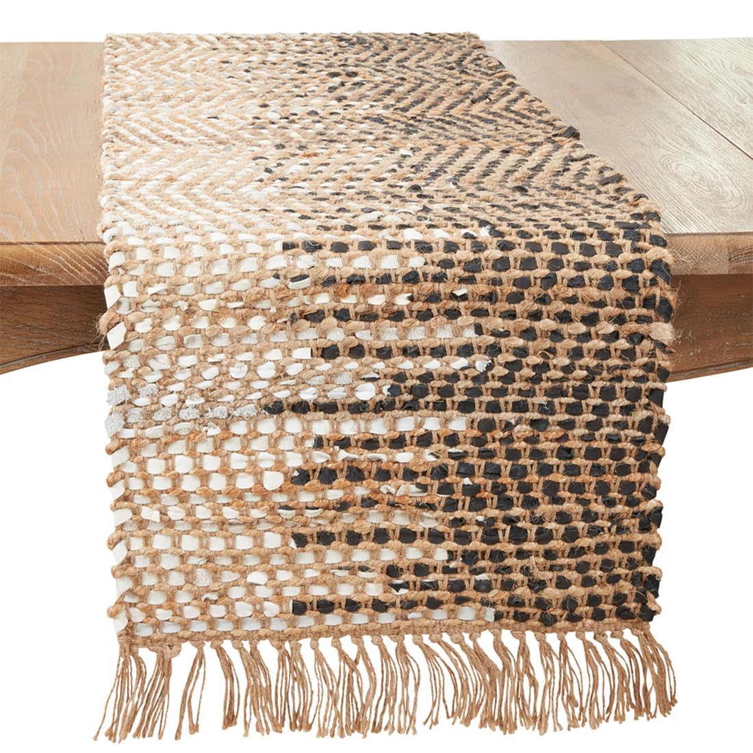 Two-Tone Jute and Leather Table Runner