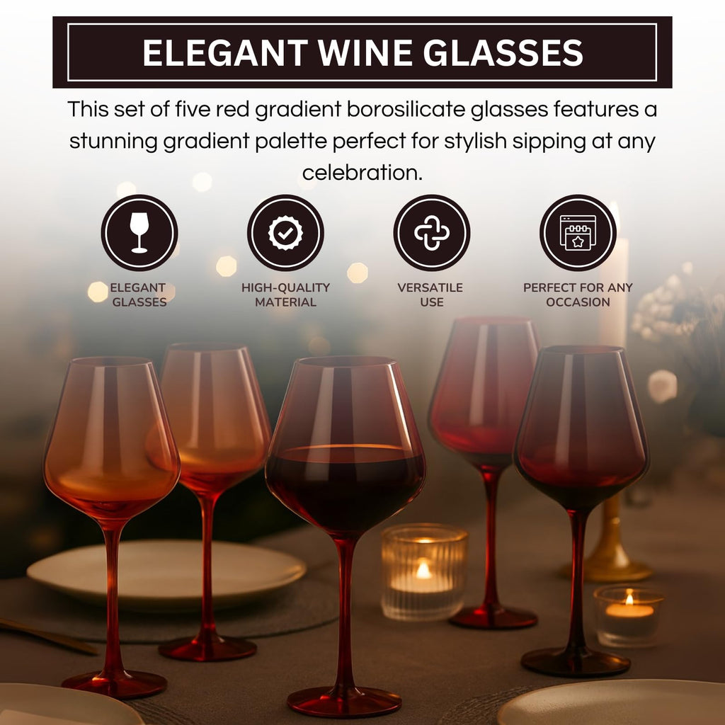 Red Rocks Gradient Wine Glassware styled on a wood table with linen in a modern Southwest room