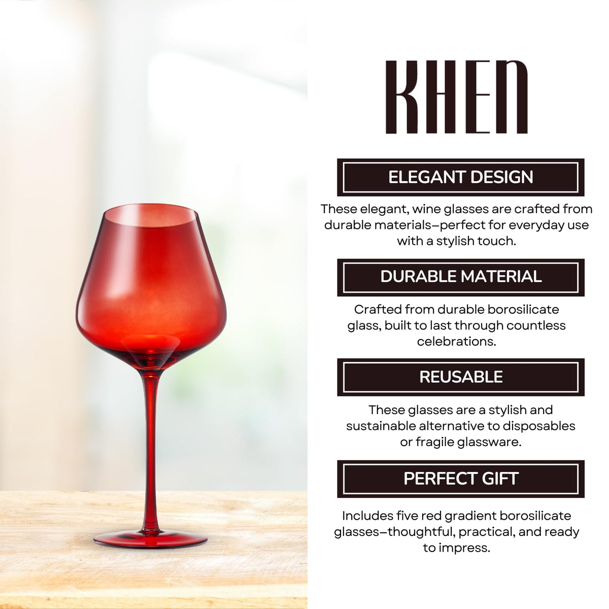 Red Rocks Gradient Wine Glassware shown in warm window light on an adobe toned shelf at home