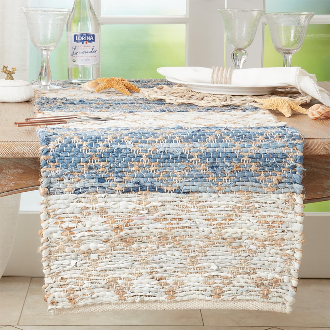 Diamond Stripe Chindi Table Runner, Navy, detail view