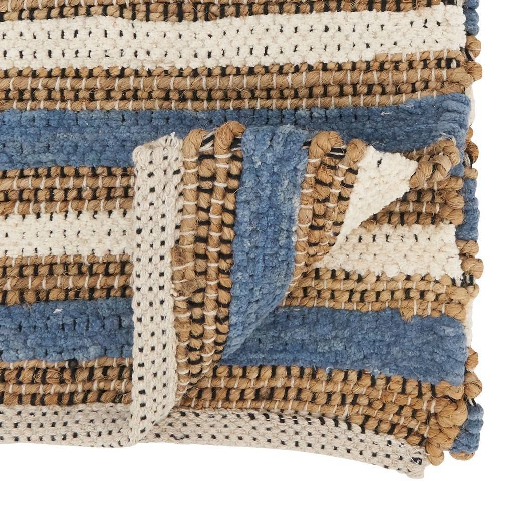 Chindi Cotton-Jute Table Runner, Blue Stripe, detail view
