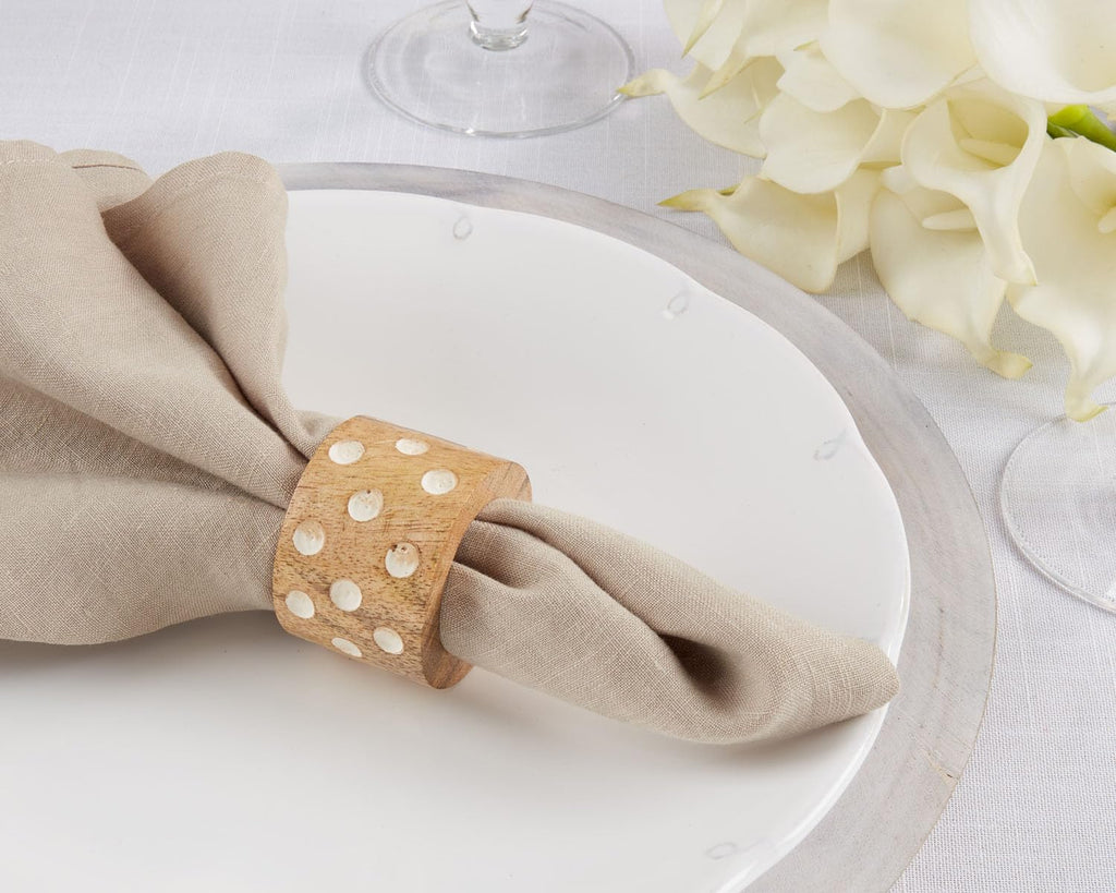 Dot Design Wooden Napkin Rings, Set of 4, another angle