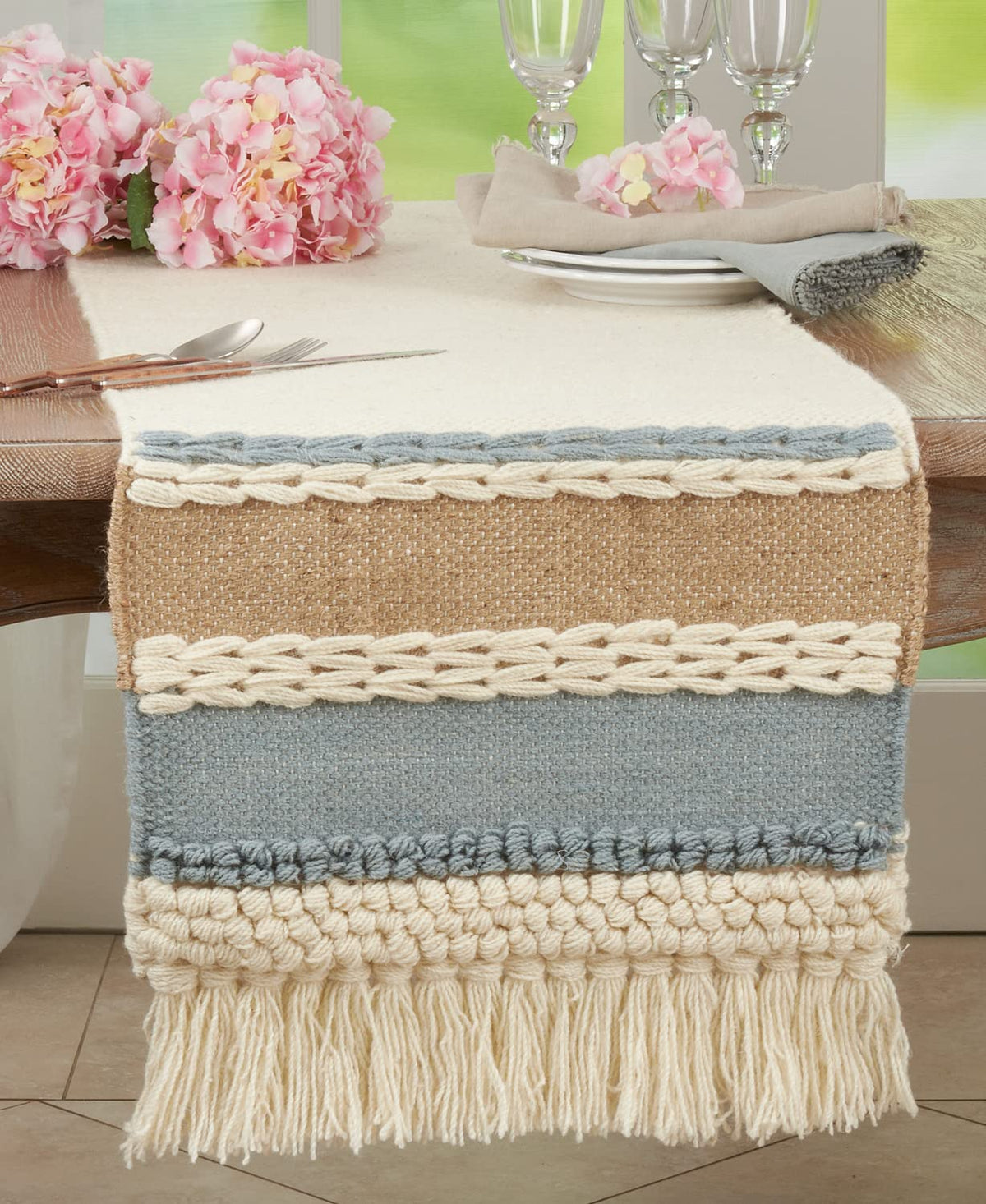 Textured Wool Table Runner, Blue