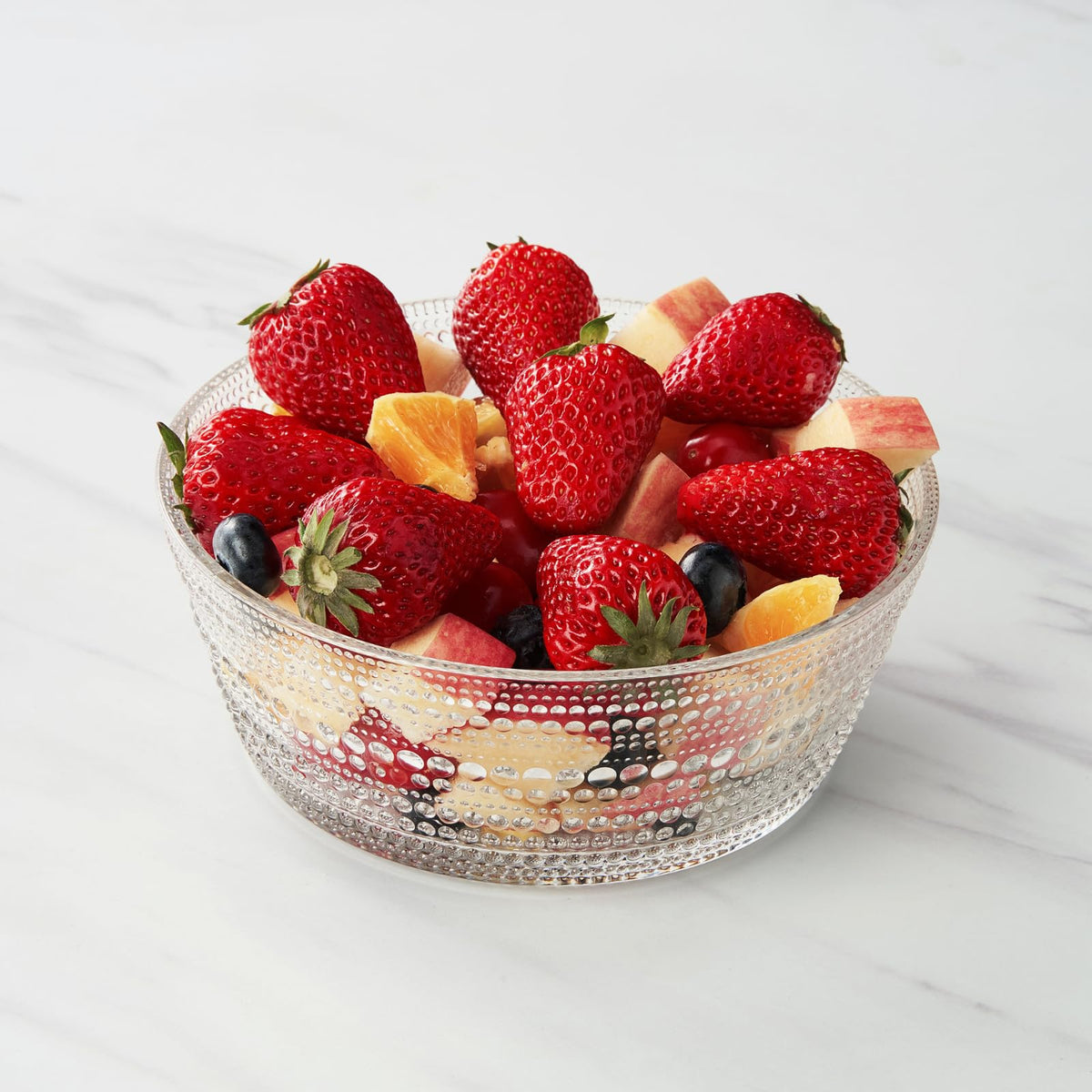 Hobnail Borosilicate Serving Bowl pictured from a higher angle showing shape and proportions