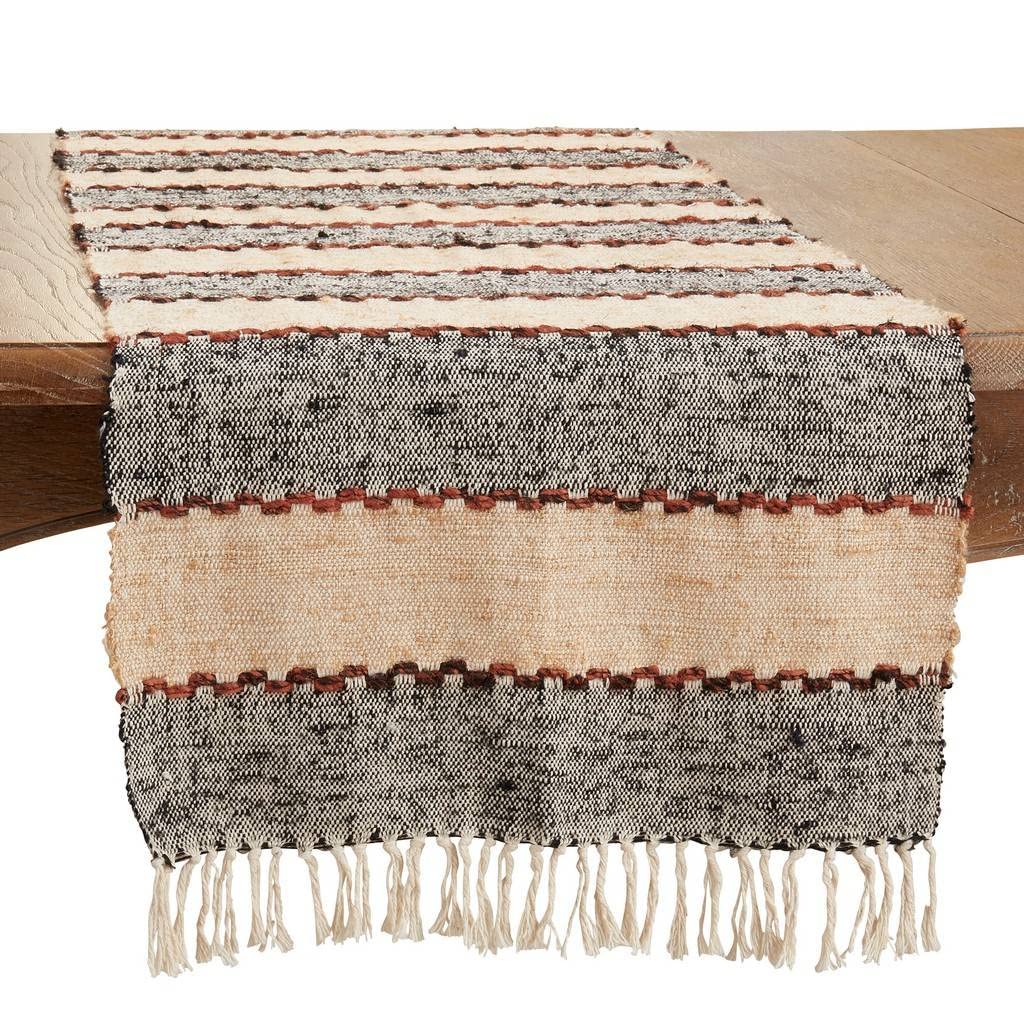 Striped Fringe Cotton Table Runner, Multicolor