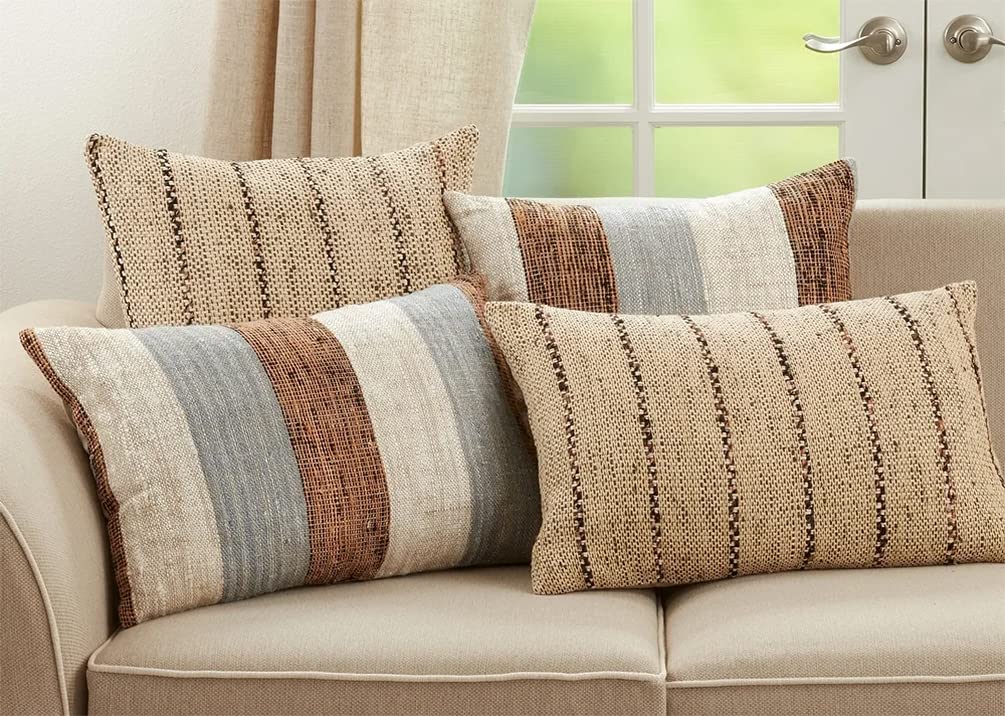 Color Block Stripe Cotton Lumbar Pillow
