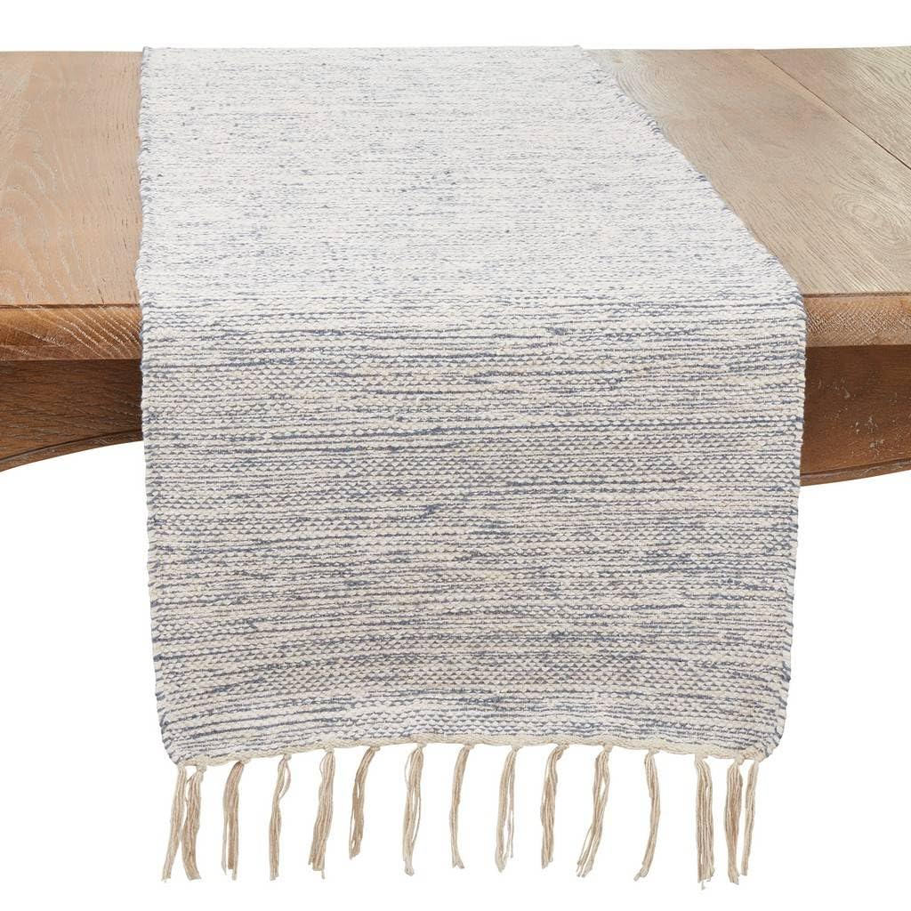 Handloom Fringe Table Runner, Blue