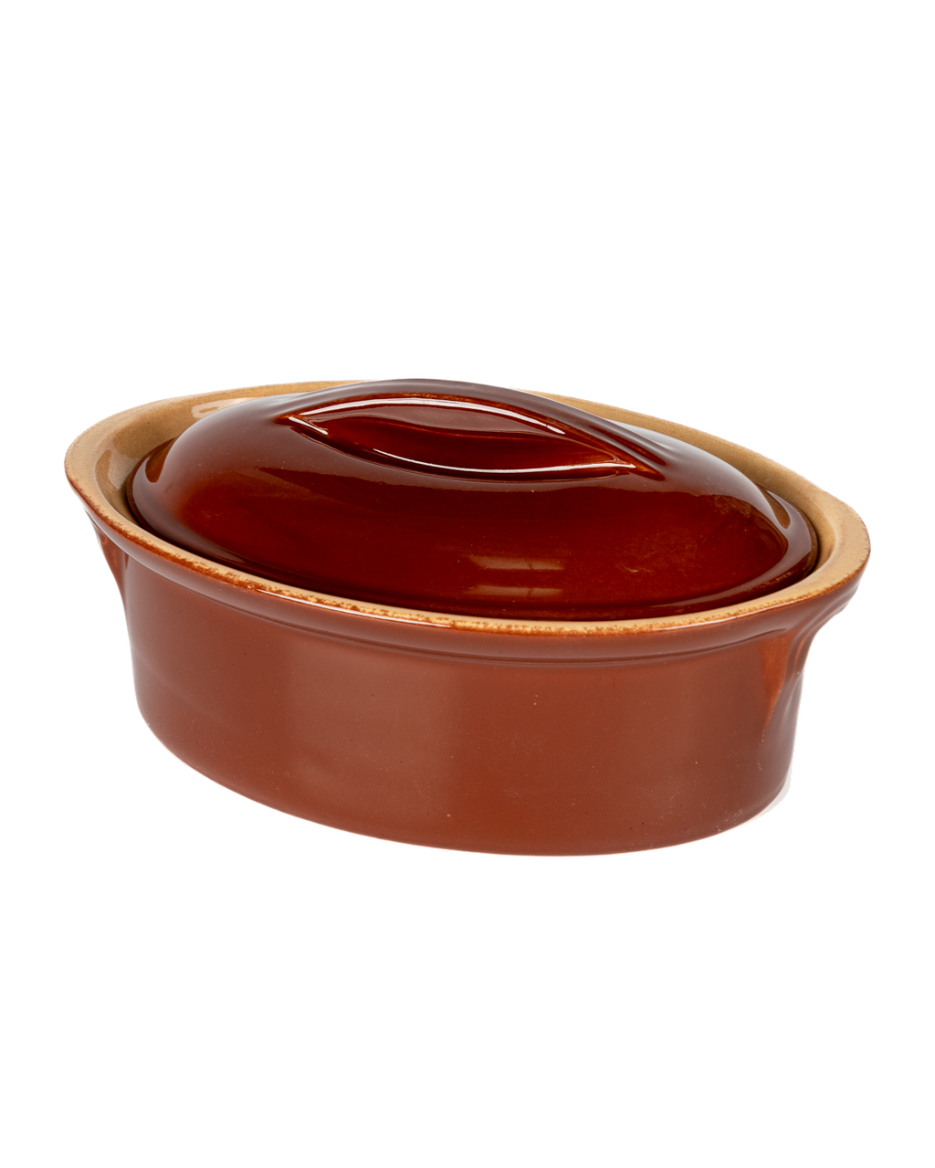 Vintage French Lidded Oval Baking Dish, another angle