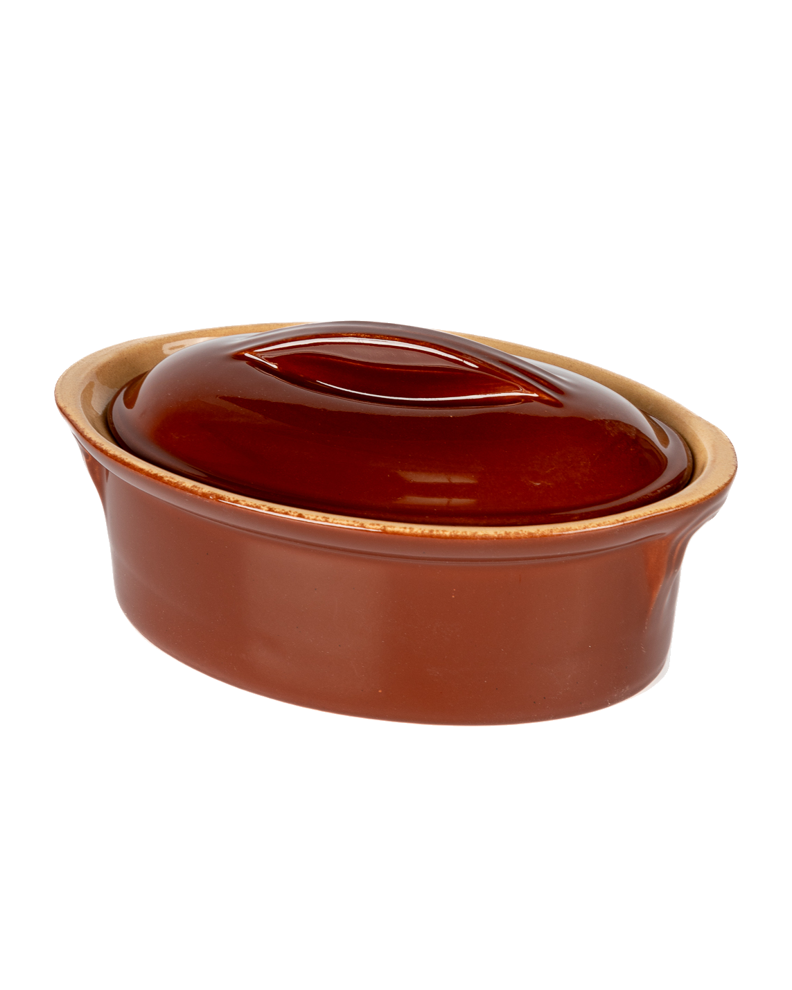 Vintage French Lidded Oval Baking Dish, another angle