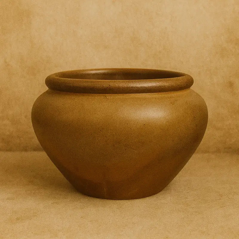Vintage French Salt-Glazed Low Pot, 8 L, detail view