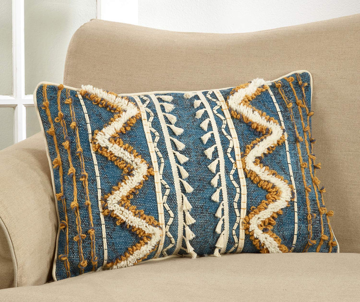 Block Print Tufted Cotton Accent Pillow
