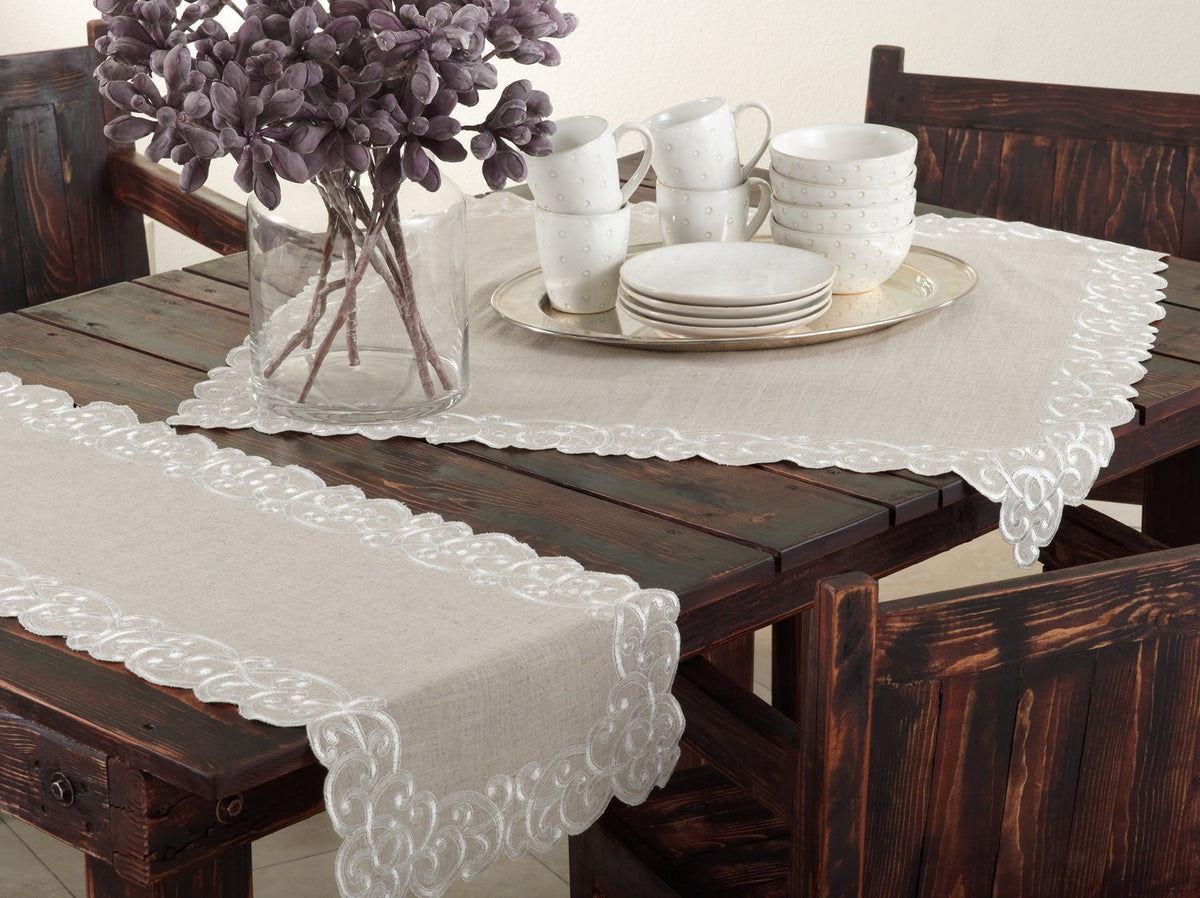 Scallop Embroidered Linen Blend Tablecloth