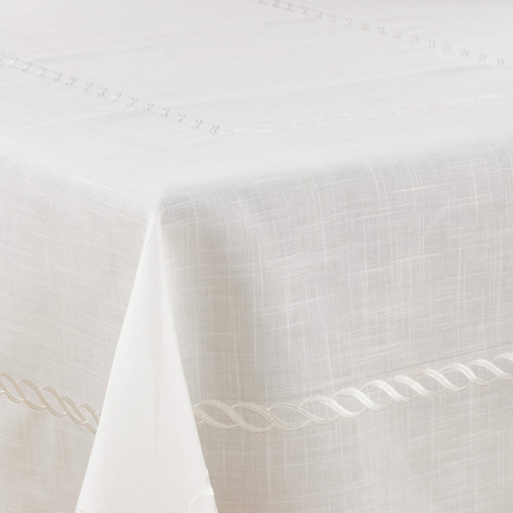 Wave Embroidered Linen Blend Tablecloth