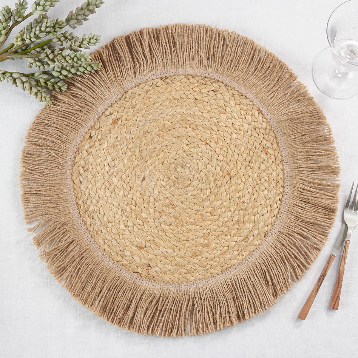 Jute Fringe Round Placemats, Set of 4