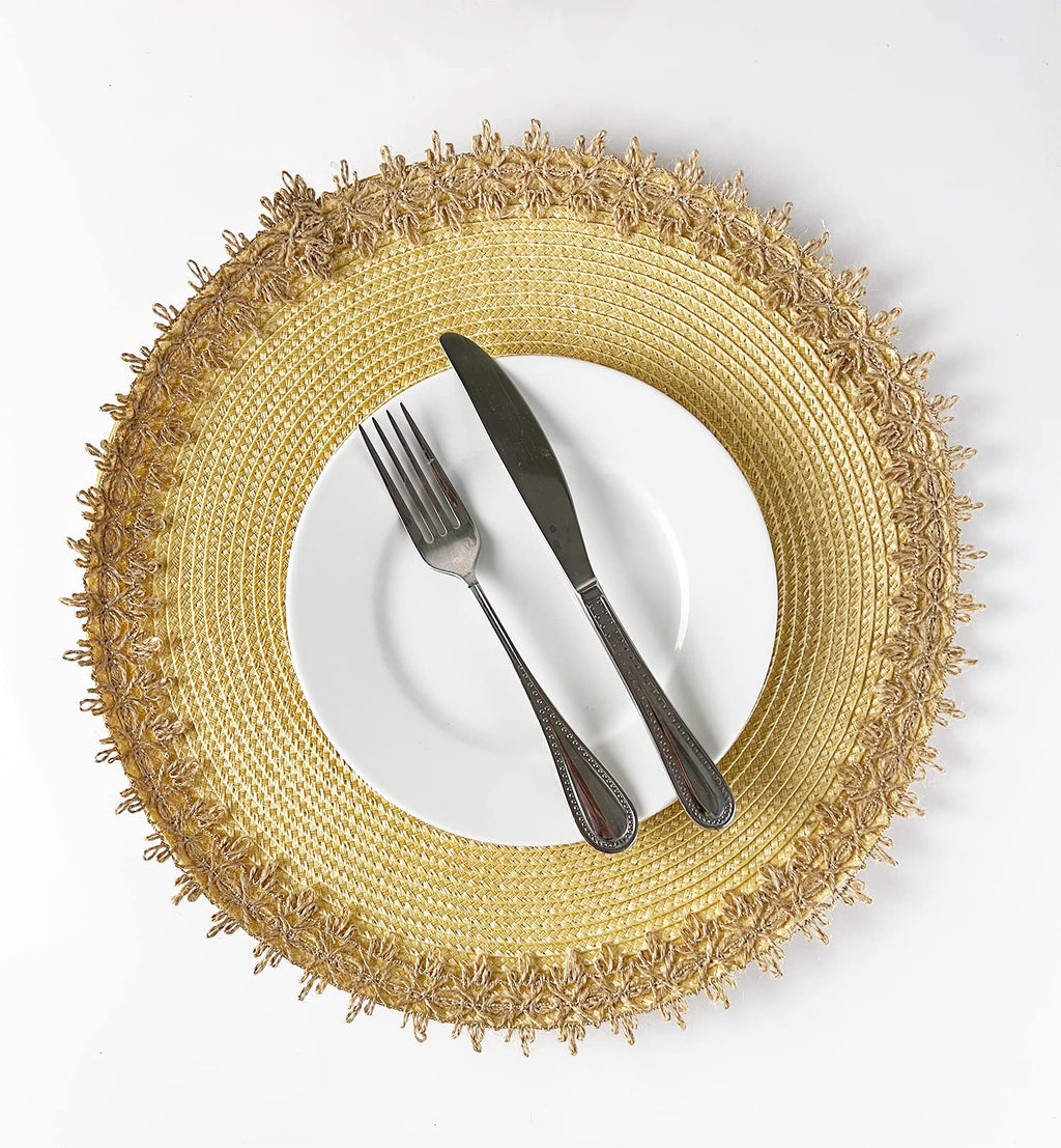 Jute Border Handwoven Round Placemats, Set of 4, alternate view