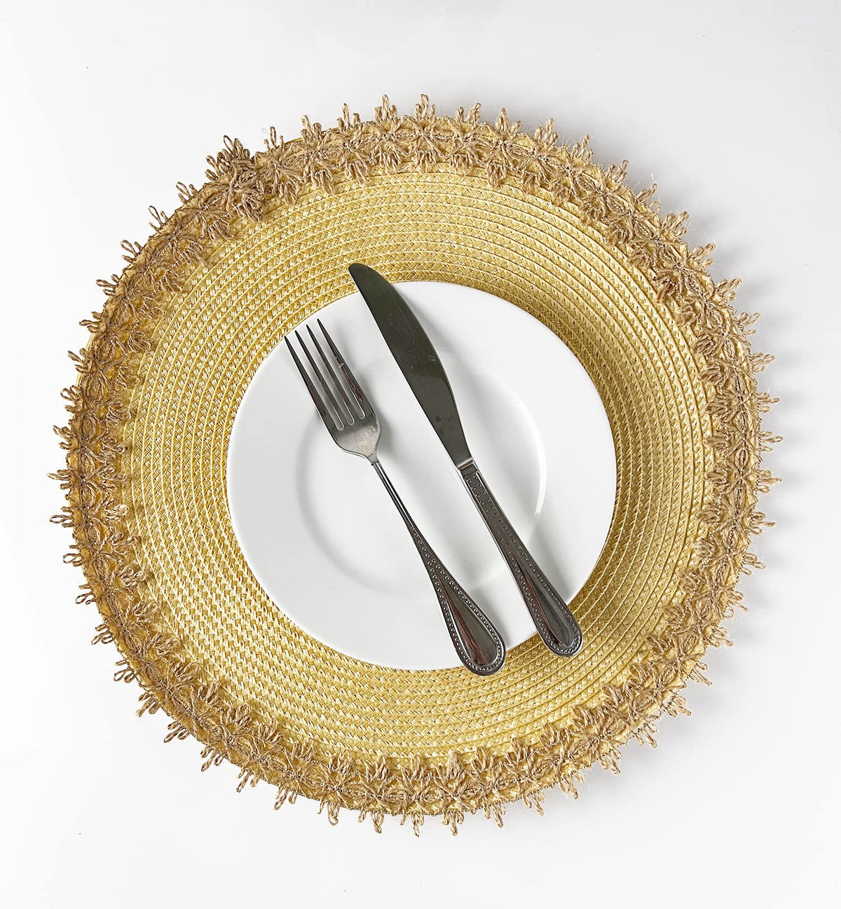 Jute Border Handwoven Round Placemats, Set of 4, alternate view