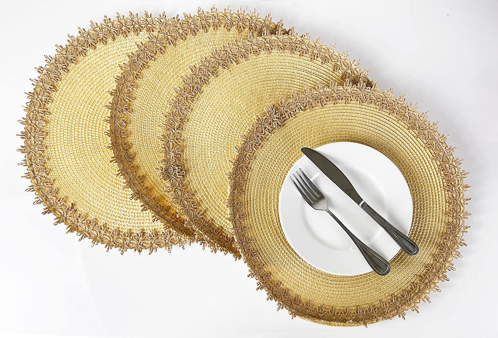 Jute Border Handwoven Round Placemats, Set of 4