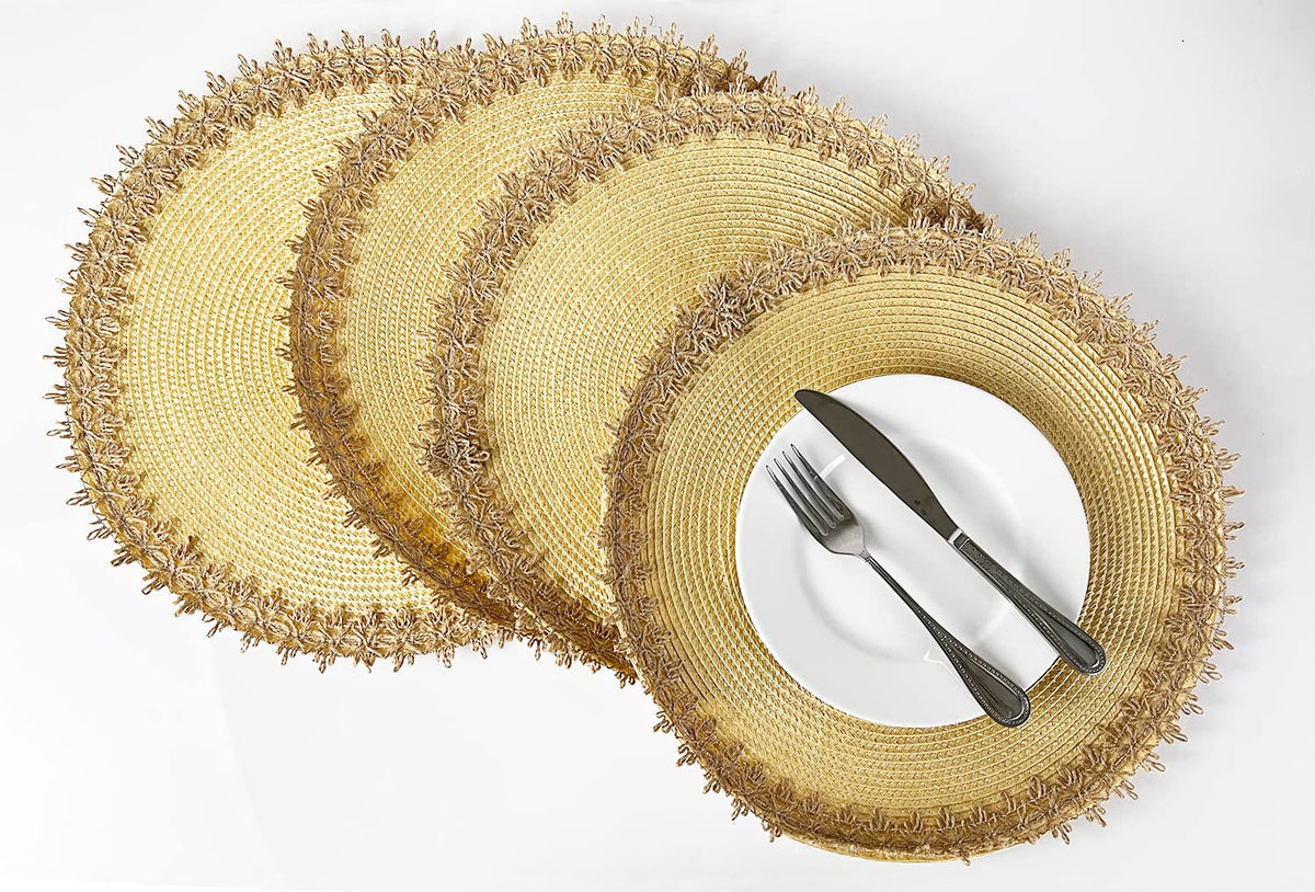 Jute Border Handwoven Round Placemats, Set of 4