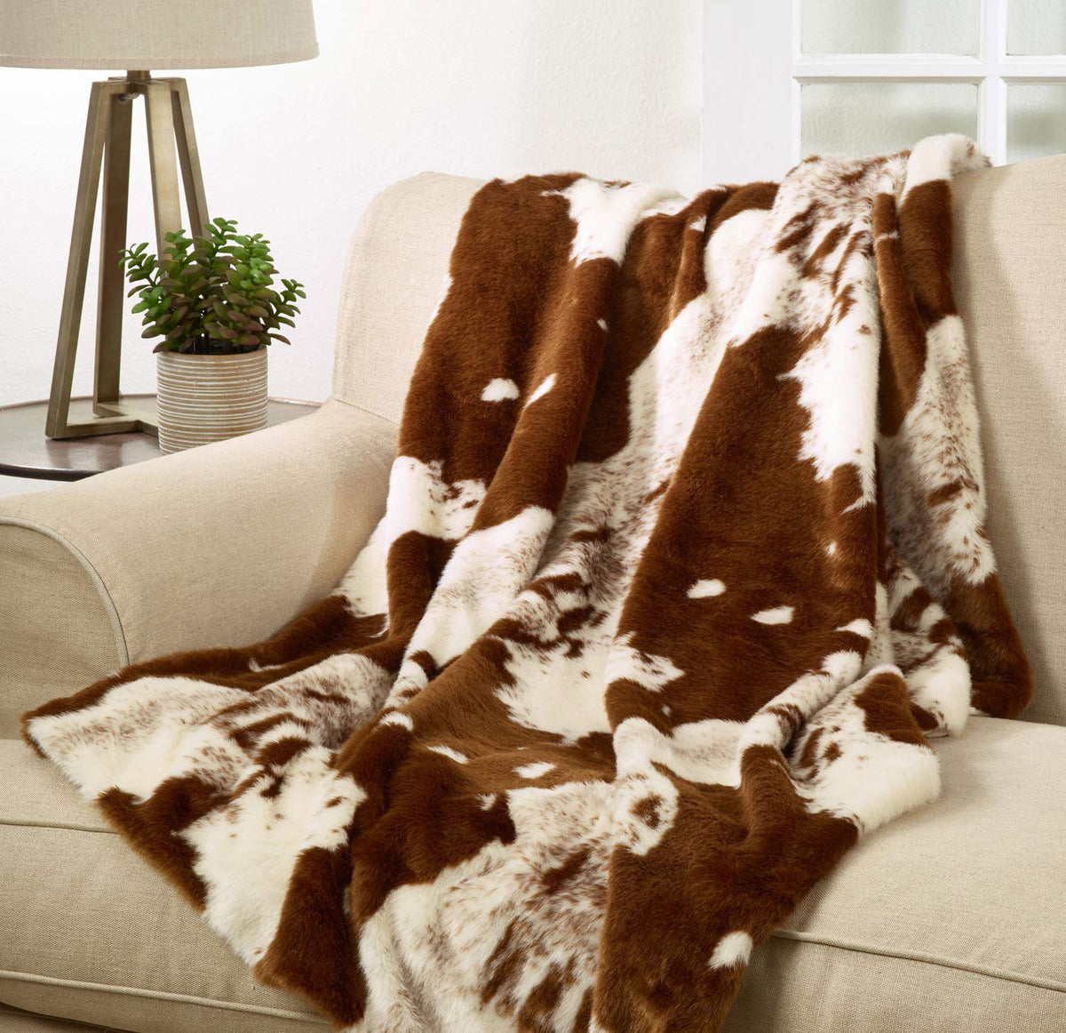 Faux Cowhide Plush Throw, Brown