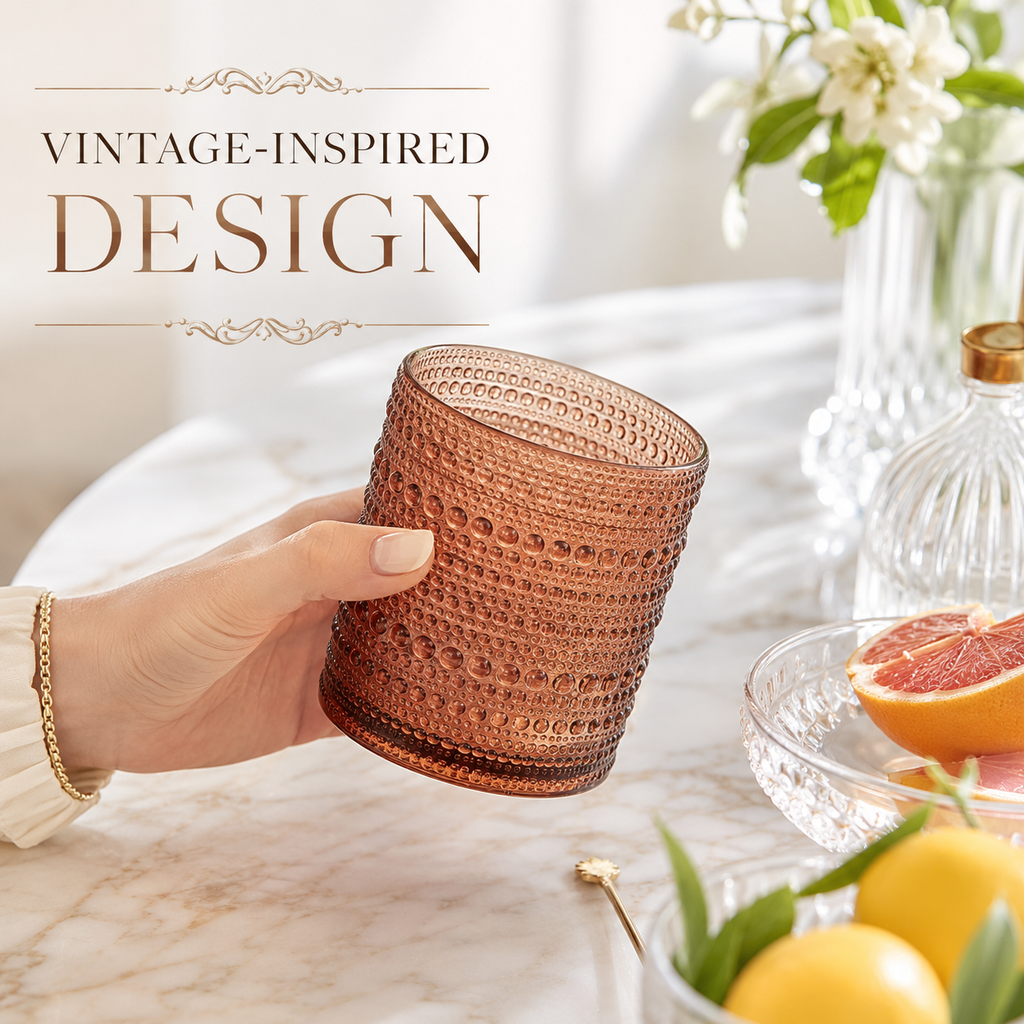 Amber Hobnail Lowball Glassware in a detail view showing surface texture and finish up close