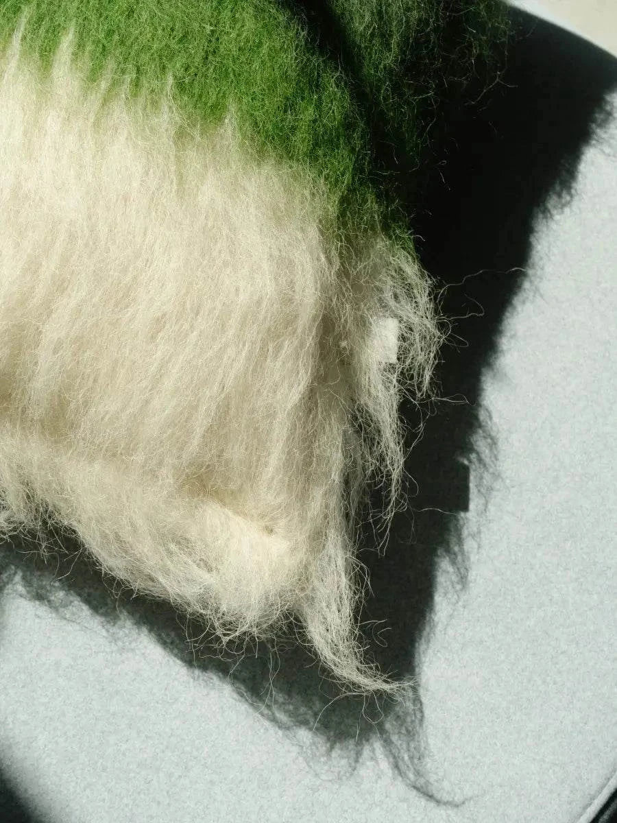 Handwoven Wool Pillow, Emerald and Cream, alternate view