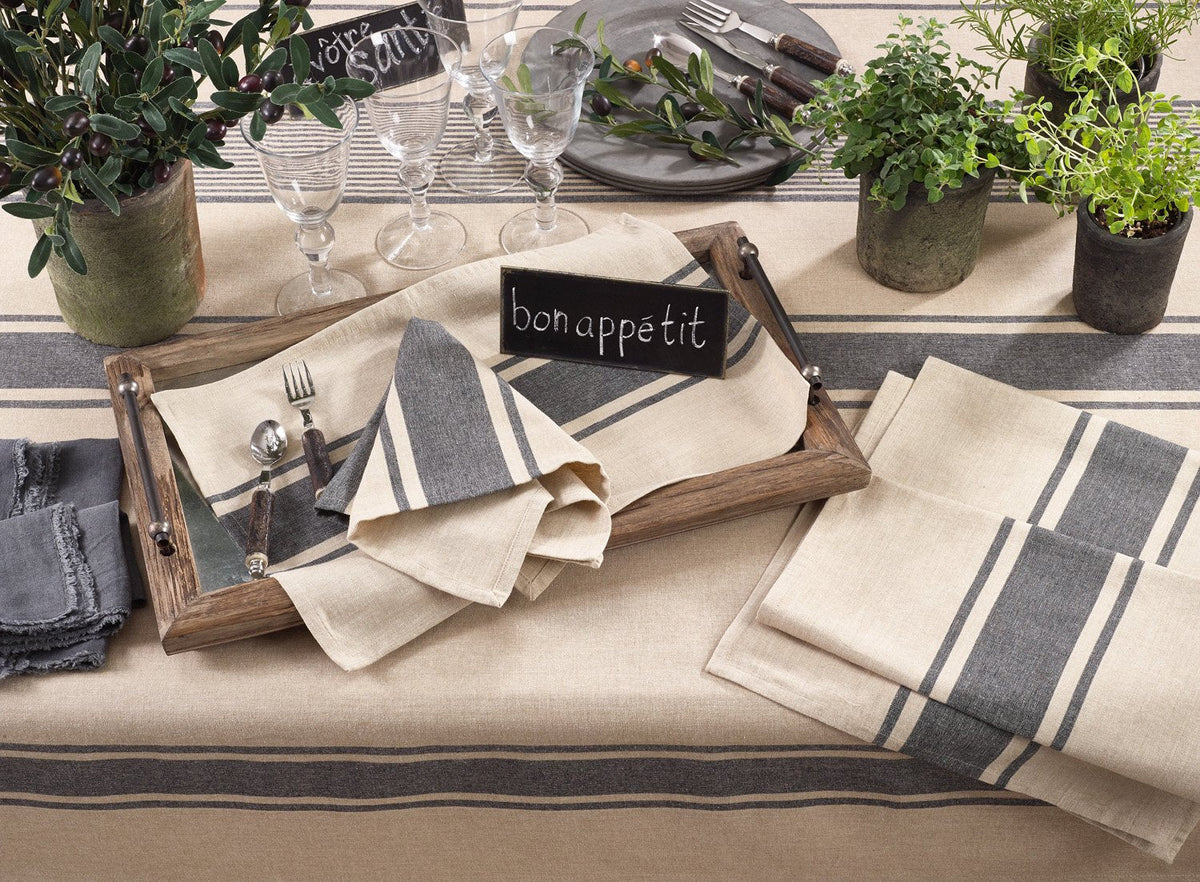 Banded Stripe Cotton Tablecloth, Natural