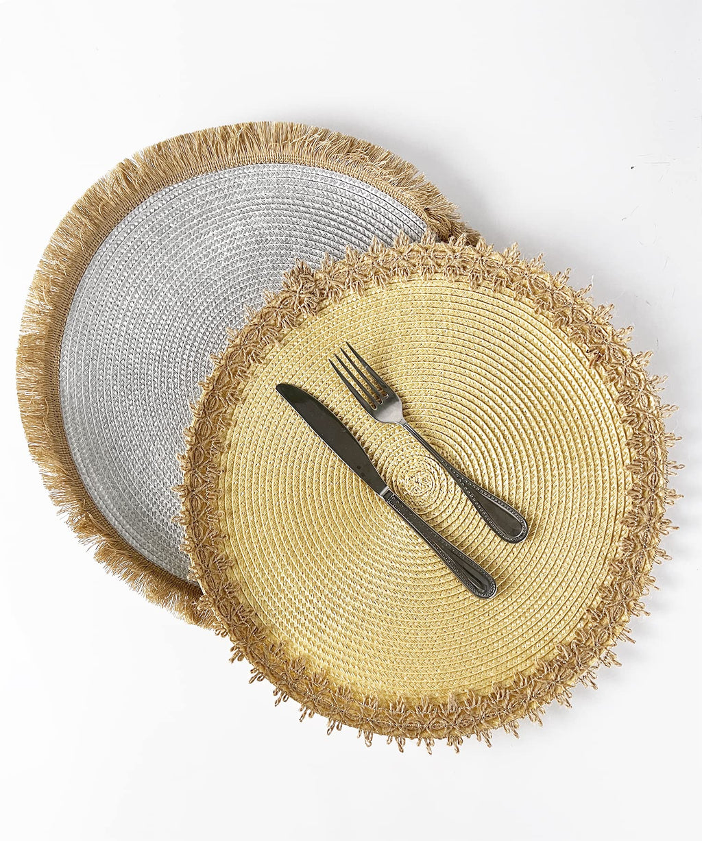 Jute Border Handwoven Round Placemats, Set of 4, view 5