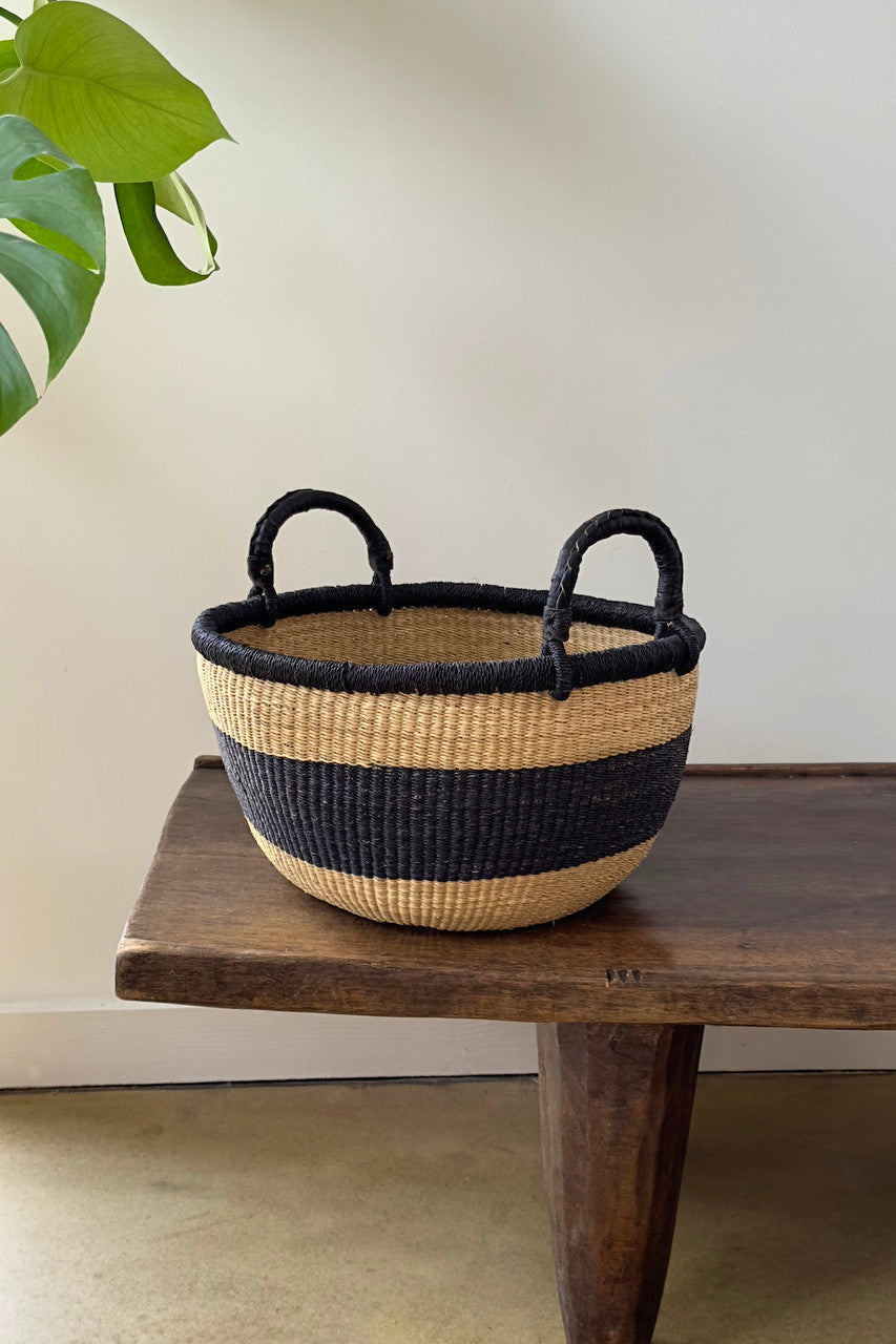 Plump Handwoven Everything Basket, Black Stripe