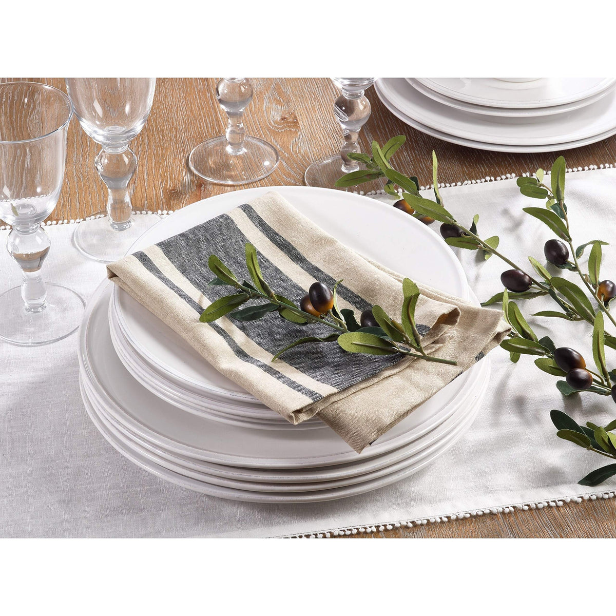 Banded Stripe Cotton Tablecloth, Natural